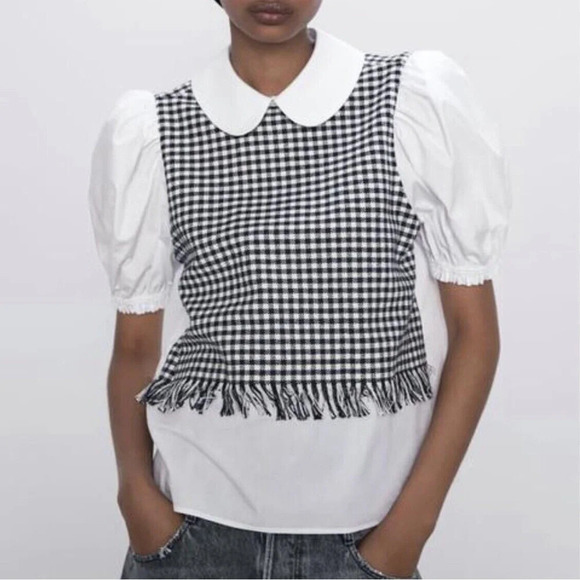 Zara Black and White Gingham Top - Picture 1 of 4